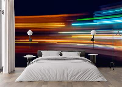 Abstract Rainbow light trails on the dark background Wall mural