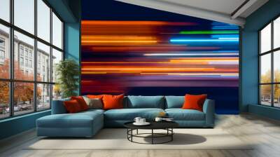 Abstract Rainbow light trails on the dark background Wall mural