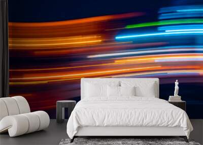 Abstract Rainbow waves light trails on the dark background Wall mural