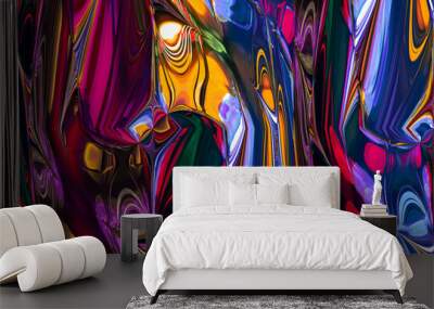 Colorful psychedelic background made of interweaving curved shapes Wall mural