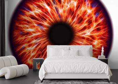 Illustration of a red electrify human iris on white background. Digital artwork creative graphic design. Wall mural