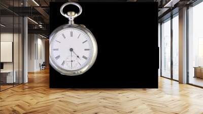 silver pocket watch isolated on black background Wall mural