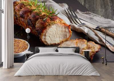 Baked pork loin with whole grain mustard  Wall mural