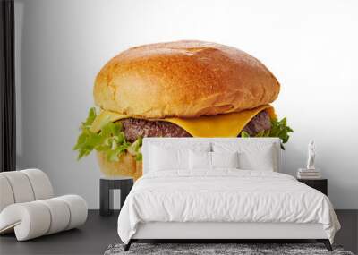 Classic hamburger on white background Wall mural