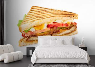 Slice of juicy club sandwich on white Wall mural