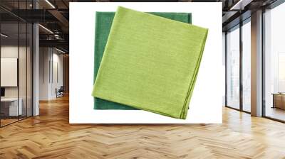 Two green folded textile napkins on white Wall mural