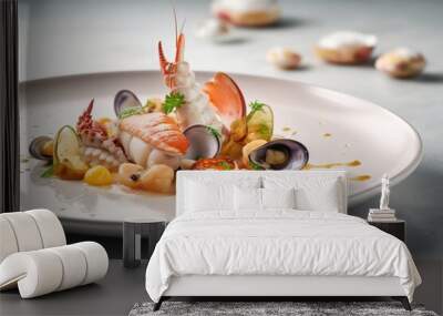 a dish of sea seafood on a plate in a restaurant. sea delicacies ,generative ai, Wall mural