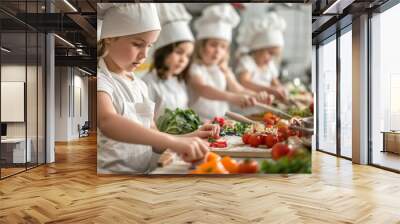 Children chefs preparing food in the kitchen Wall mural