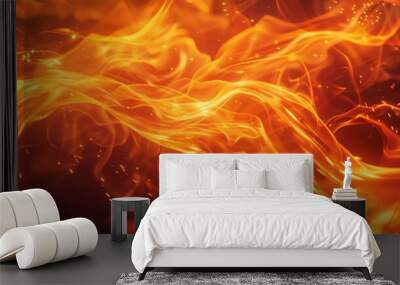 A dynamic close-up of intense orange flames against a dark background Wall mural