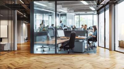 Modern Open-Plan Office with Employees Working at Desks
 Wall mural