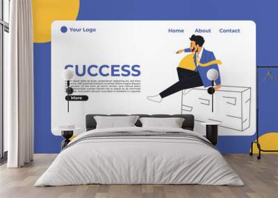 Success businessman illustration vector flat design, landing page illustration concept with flat businessman character Wall mural