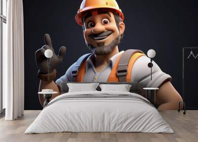 3D caracter cartoon Construction People Wall mural