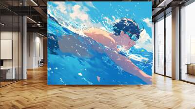 a man is swimming in the sea Wall mural