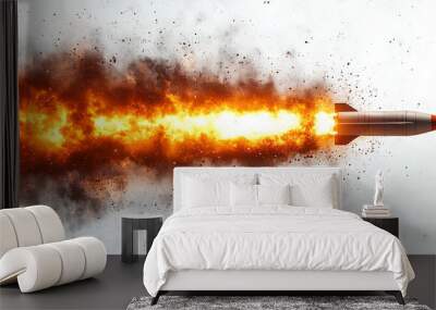 A missile rocket with fire trail isolated on white background Wall mural