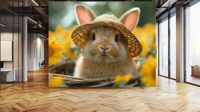 a rabbit wearing a hat Wall mural