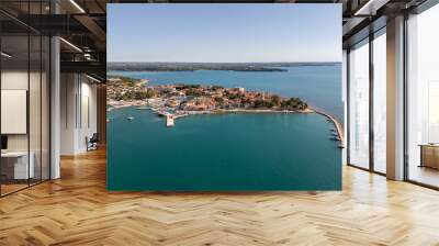 Aerial drone photo of the coastal town of Novigrad in Istria, Croatia. Wall mural