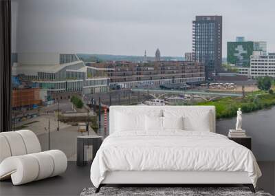 Aerial drone view of the city named Venlo with a small port. Wall mural