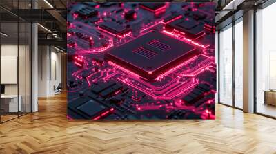 Circuit board, electronics cyberspace background, 3d rendering Wall mural