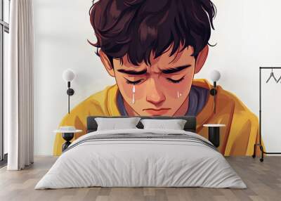 Crying Teen Avatar Cartoon Illustration Wall mural