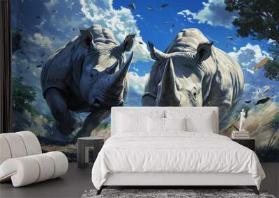 fighting rhinos Wall mural