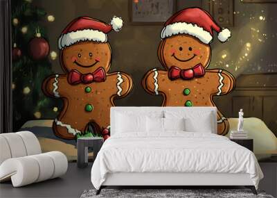 Gingerbread christmas cartoon representation Wall mural