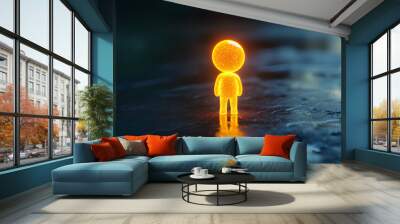 Glowing little man with information and communication concept, 3d rendering Wall mural