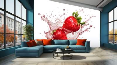 Splash of fresh strawberry juice, white background Wall mural