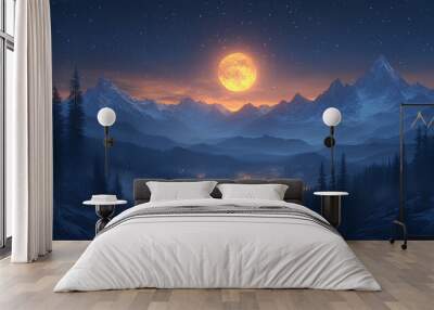 star and moon view at night Wall mural