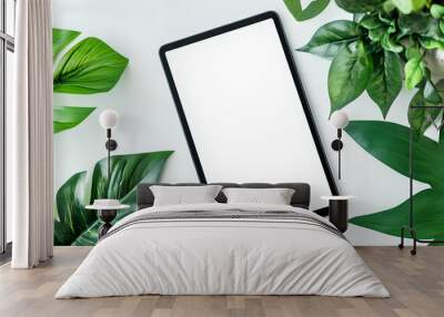 Tablet computer with blank white screen, isolated on white background Wall mural