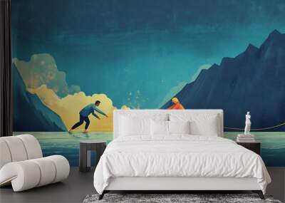 two people pulling rope illustration Wall mural