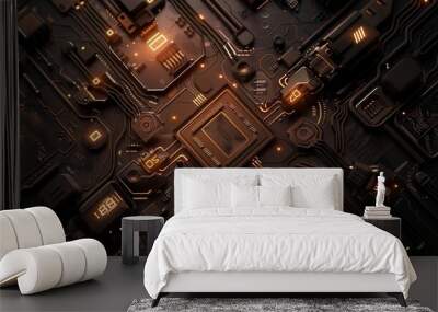 3d material dark brown mechanism circuit texture background Wall mural