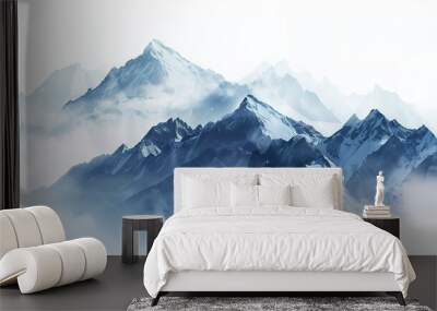 A beautiful watercolor of a snowy mountain rain Wall mural