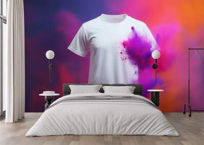 Mock up of a white t shirt isolated on purple color Wall mural