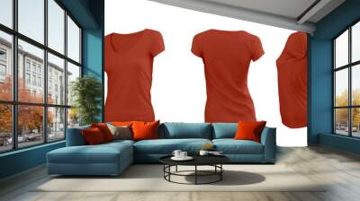 red woman's t-shirt with short sleeves on a white background Wall mural