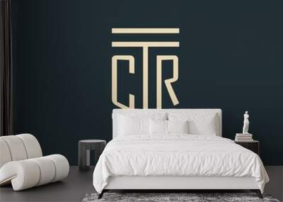 CR initial monogram with simple line art pillar logo designs Wall mural