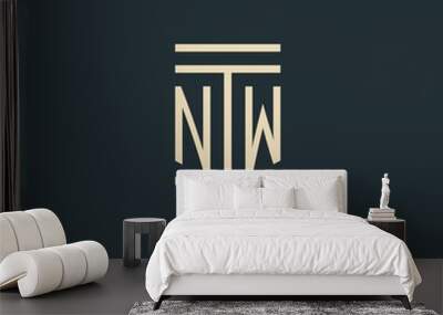 NW initial monogram with simple line art pillar logo designs Wall mural