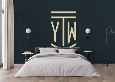 YW initial monogram with simple line art pillar logo designs Wall mural