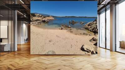 a deserted beach with fine sand and rocks in between  at Sentier Littoral des Bruzzi, crosica, france Wall mural