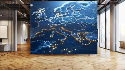 Abstract glowing digital map of Europe in global connectivity and technology Wall mural