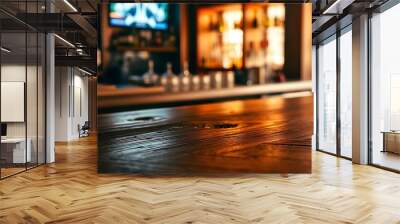 An empty hardwood table top with a blur bar Wall mural