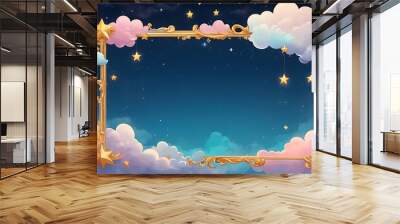 Charming dreamy cloud and star sky in a frame Wall mural