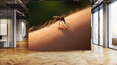 closeup of a mosquito biting an arm Wall mural