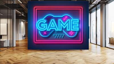 Art, illuminated neon, game, Background, AI Wall mural