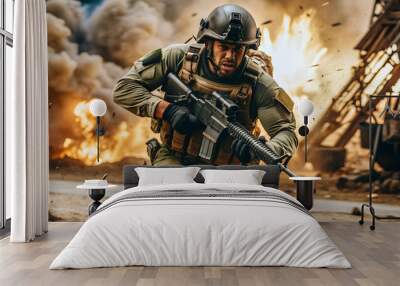 military soldier, war, combat, military attack, AI generated Wall mural