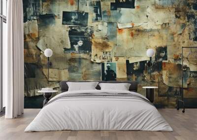 A wall covered by vintage photographic papers, old film negatives and polaroid texture Wall mural