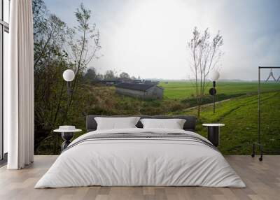 Dutch autumn landscape with a  shed and a farm Wall mural