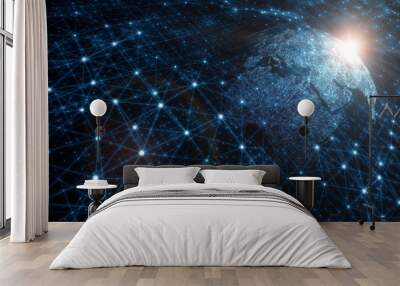 Abstract Earth planet network background with lines and dots illustration. Wall mural