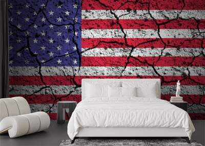 Aged old textured USA flag. Grunge cracked soil effect used. Wall mural