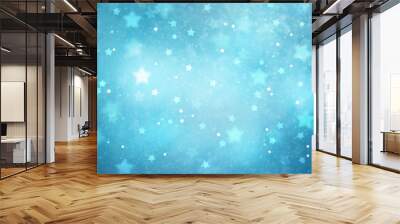 Beautiful blurry star shape bokeh background. Christmas and New Year Holidays copy space greeting card. Lovely blue colored Xmas illustration. Wall mural