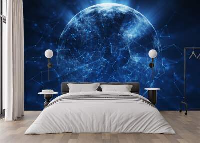 Digital technology sphere, concept metaverse network cyber space. Copy space illustration background. Wall mural